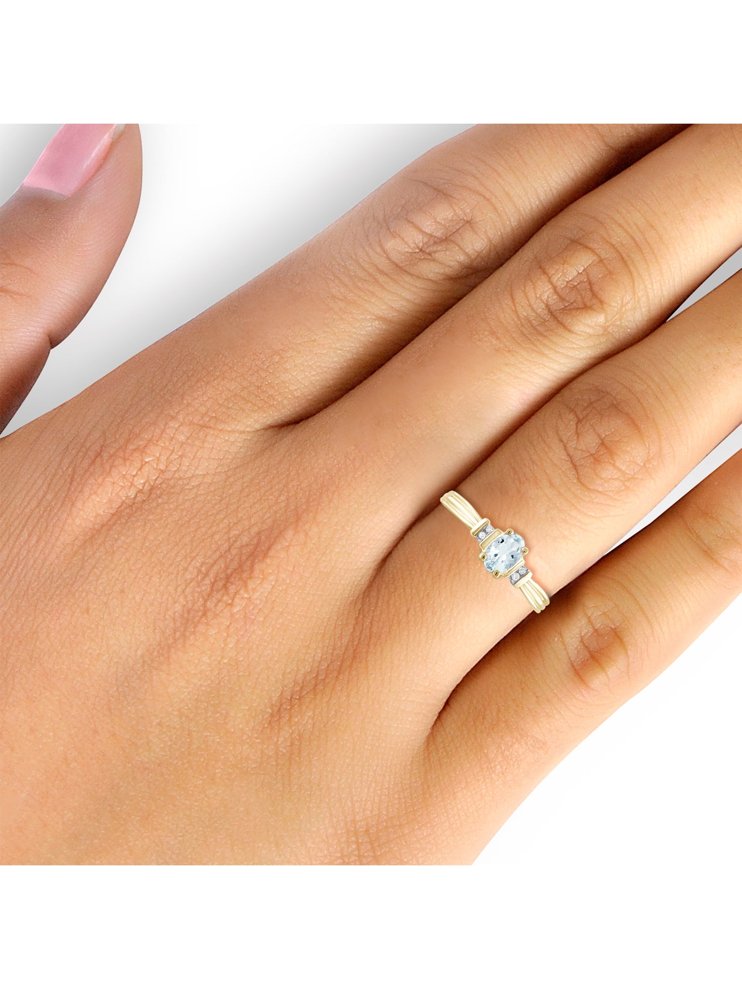 JewelersClub Aquamarine Ring Birthstone Jewelry – 0.50 Carat Aquamarine 14K Gold Plated Silver Ring Jewelry with White Diamond Accent – Gemstone Rings with Hypoallergenic 14K Gold Plated Silver Band