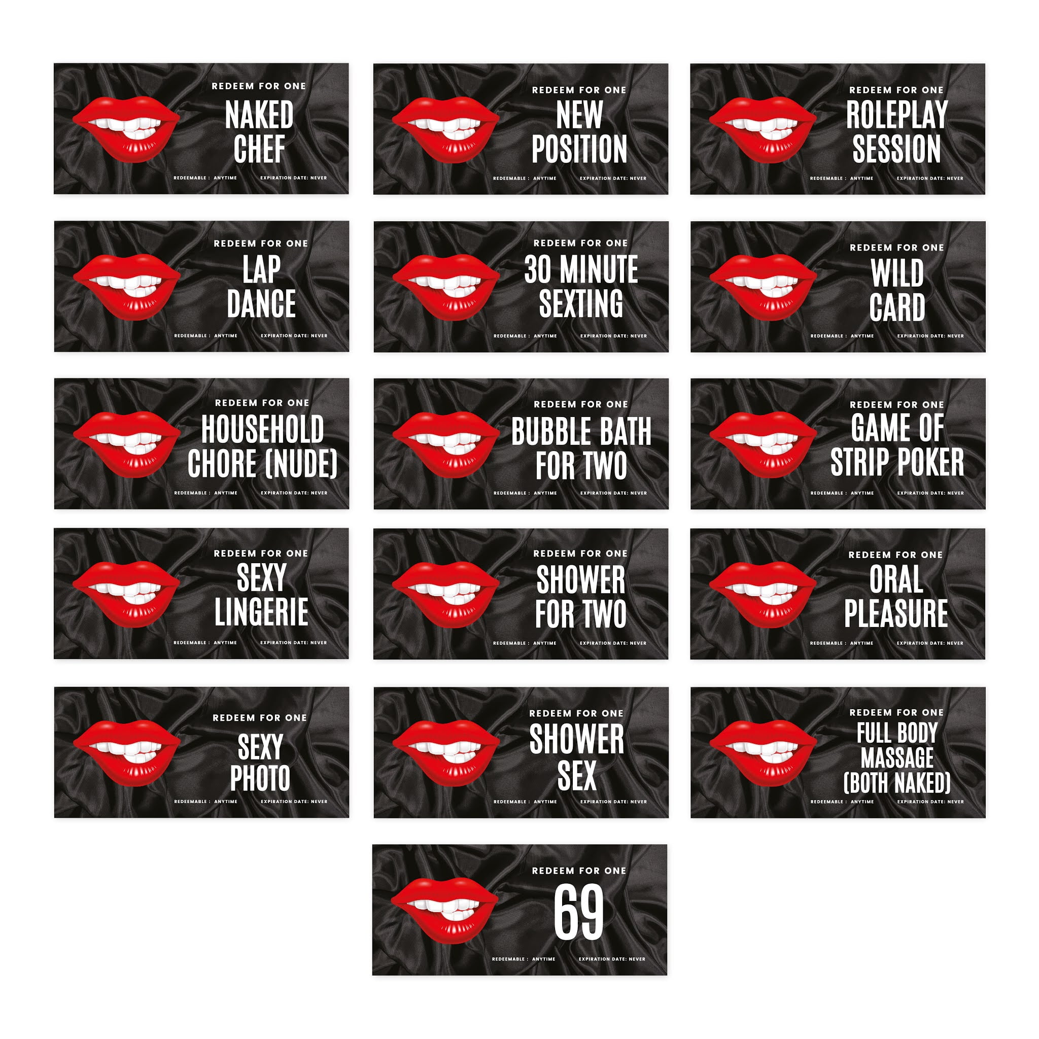 Andaz Press Red Lips Design Naughty Sexy Love Coupons for Him, Her, Couple, Unique Funny Romantic Valentines Day, 16-Pk