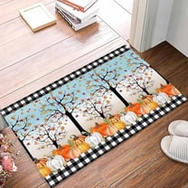 Doormat Indoor Entrance Home Decor Door Mat Fall Pumpkins Tree Floor Rugs for Kitchen Bathroom Black Plaid Maple Leaf Blue Funny Welcome Mat 17x30 Inch.