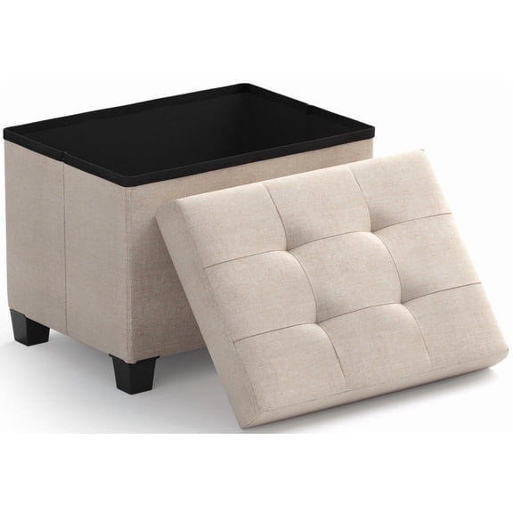 Ornavo Home Storage Ottoman Small Rectangle Ottoman with Legs, Foot Rest Stool Seat, Load up to 600 LB, for Living Room, Bedroom, Home Office, Dorm - 12 x 16 x 12, Beige