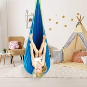 Kids Pod Swing - Sensory Swing - Indoor Hanging Hammock Seat 100% Cotton with All Accessories for Kids with Removable Cushion( Blue )