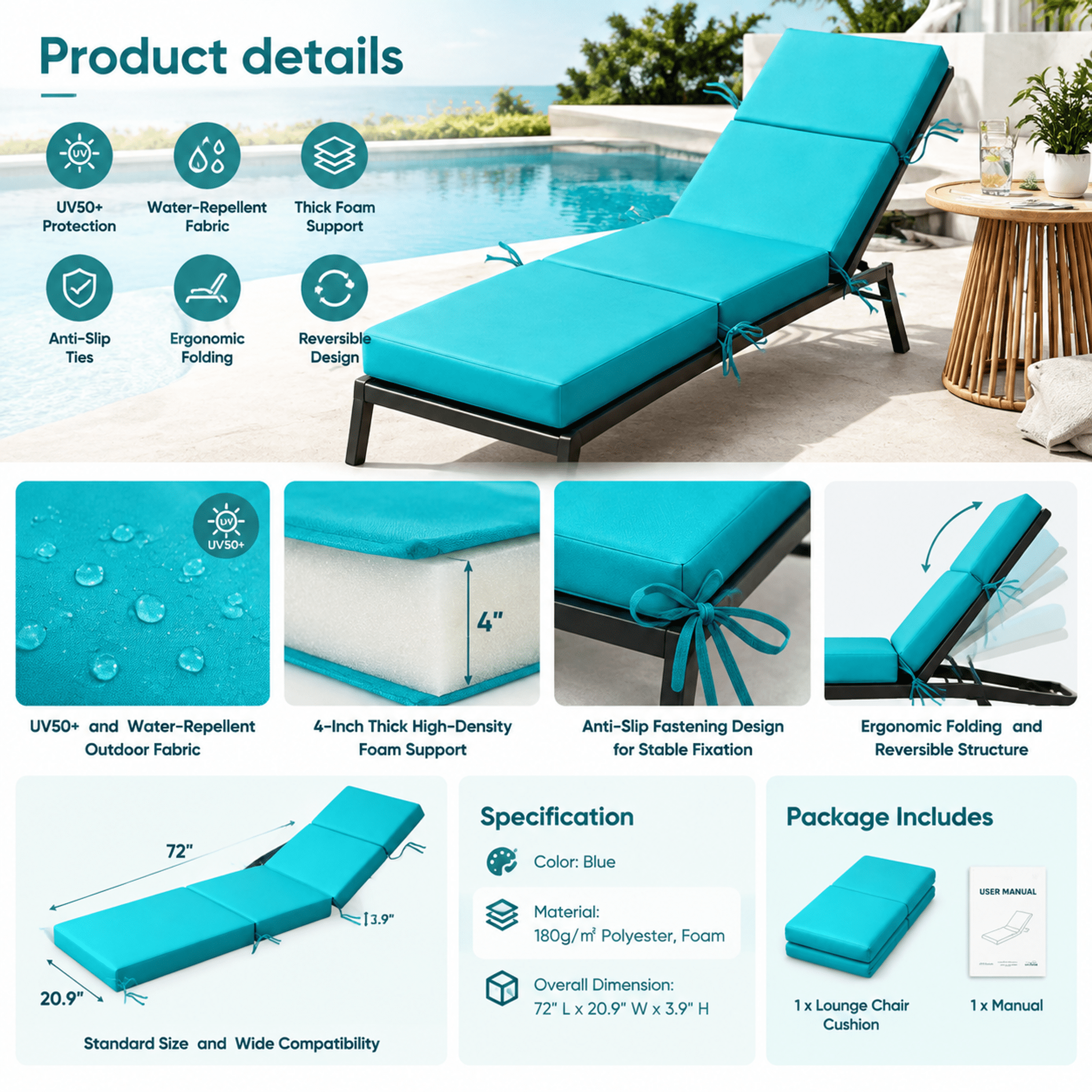 Chaise Lounge Cushion（Only seat cushion）