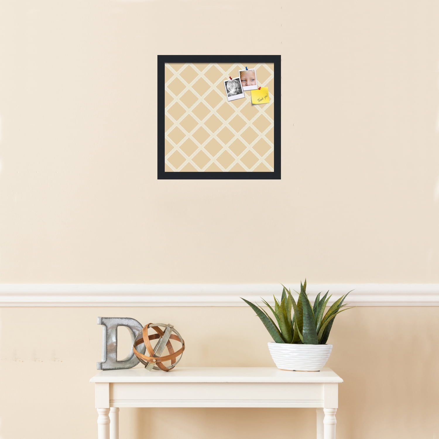 PinPix 15x15 Custom Cork Bulletin Board Diamond Modern Pattern Beige Poster Board Has a Fabric Style Canvas Finish, Framed in Diamond Modern Pattern Beige, by ArtToFrames (PinPix-1800)