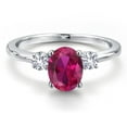 thumbnail image 3 of Gem Stone King 14K White Gold Red Created Ruby and White Created Sapphire Engagement Ring for Women | 1.61 Cttw | Oval 8X6MM | Gemstone July Birthstone | Size 9, 3 of 6