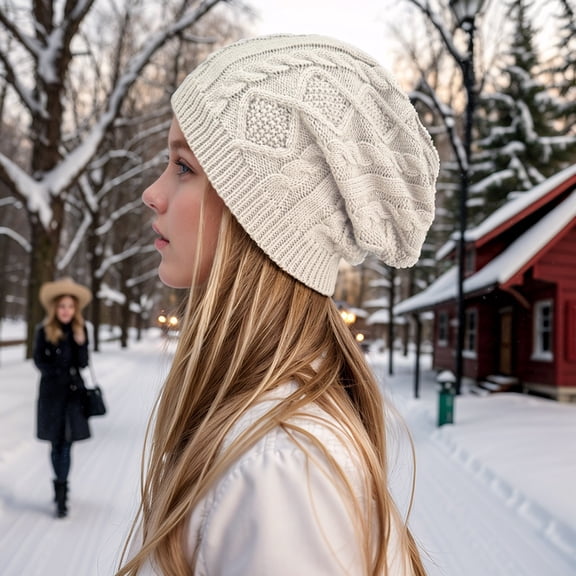 ZHOGXU Womens Knitted Hat Solid Color Windproof Thickened Warm Comfortable Caps For Autumn Winter Daily Wear Beige One Size