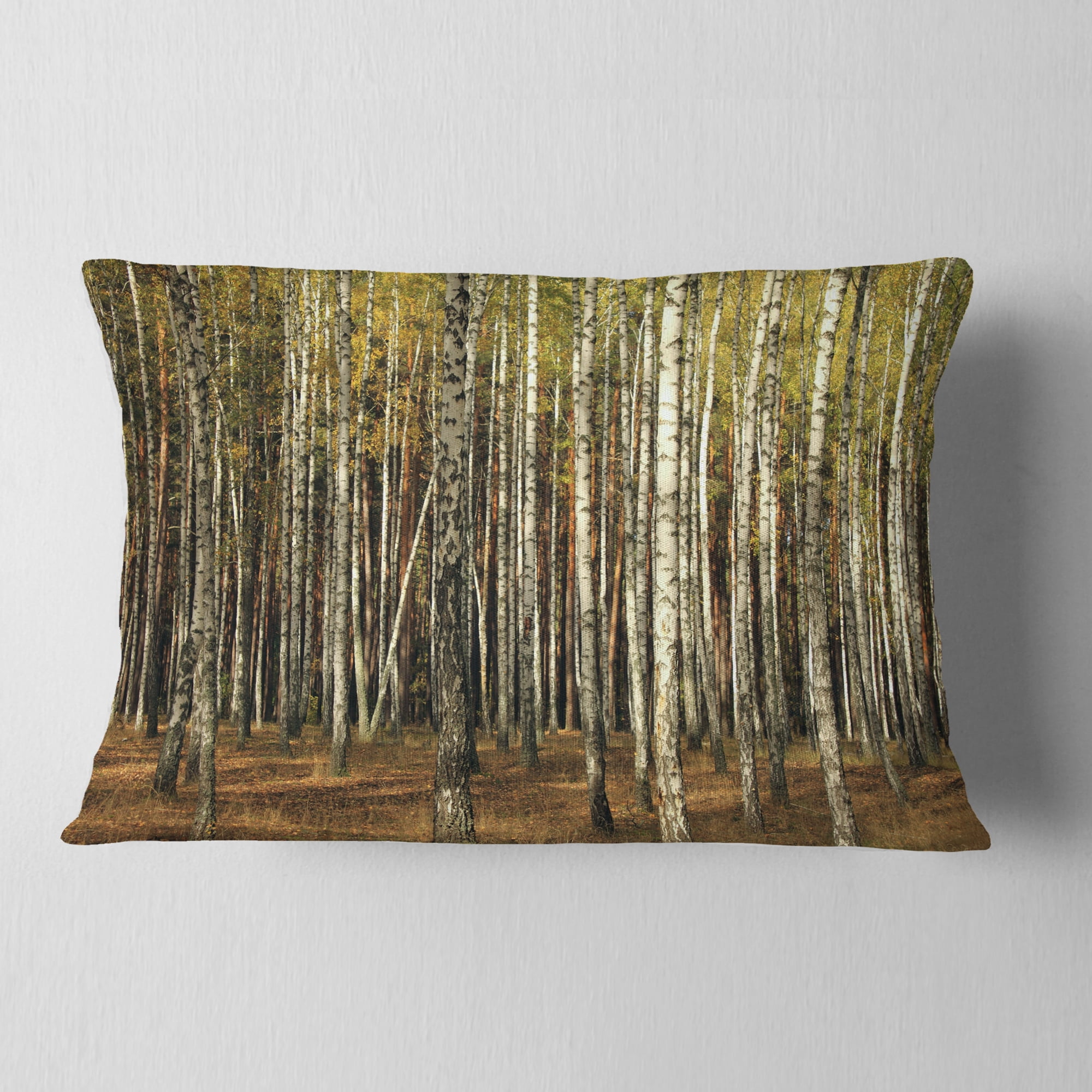 Designart Green Fall Forest with Thick Trees - Forest Throw Pillow - 12x20