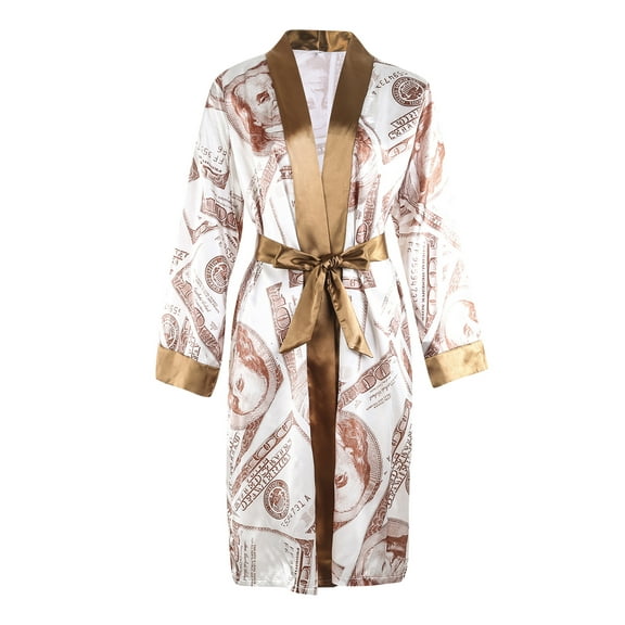 Aunavey Women's Dollars Money Print Short Silky Robes Kimono Bridesmaid Bride Party Satin Robes Sleepwear