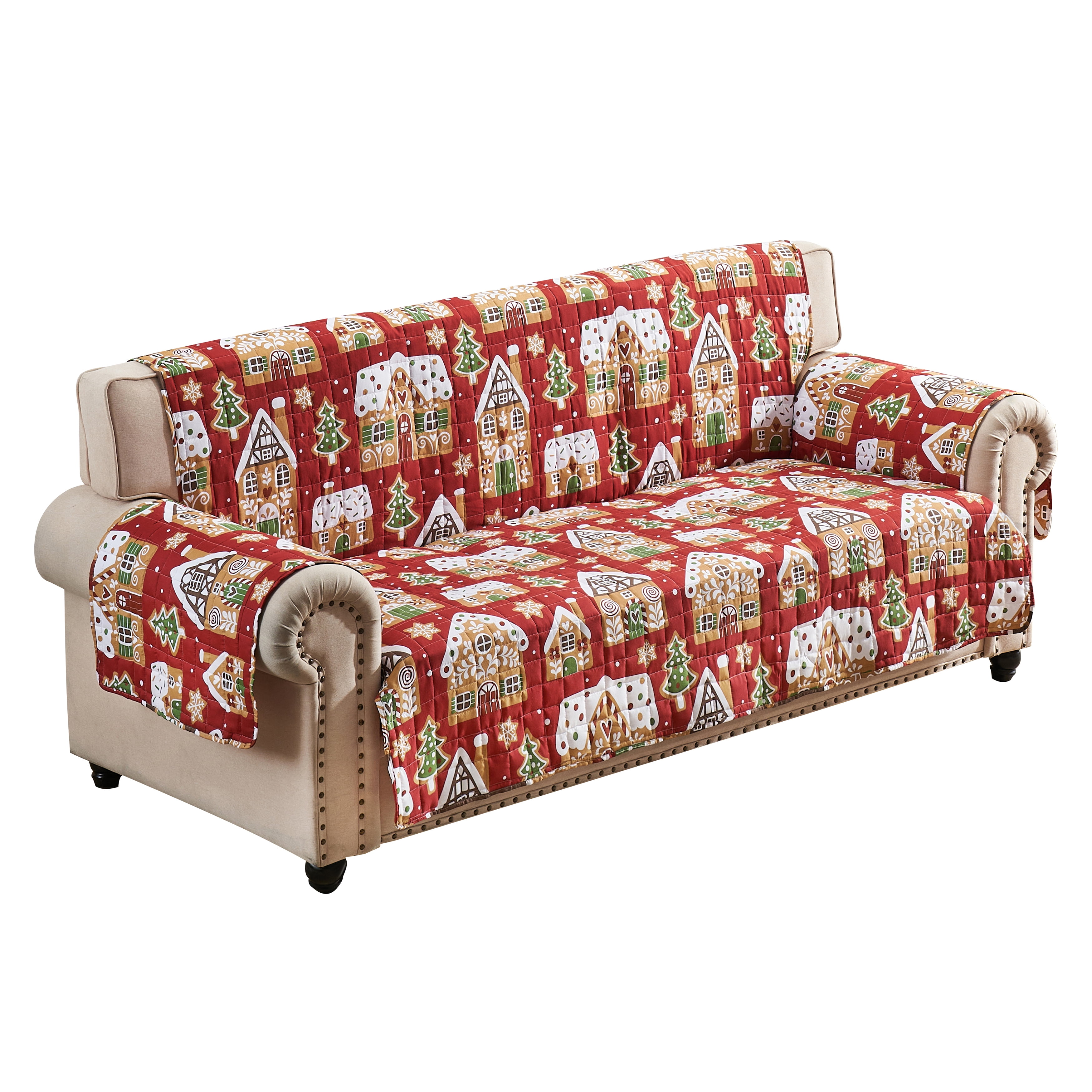 Greenland Home Fashions Gingerbread Lane Reversible Holiday Furniture Cover - Sofa Protector