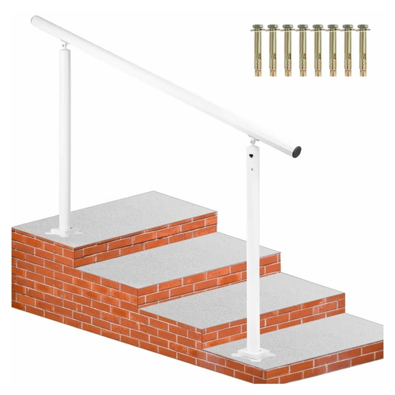 Outdoor Stair Railing Kit 5 FT, White Handrails for 0-5 Steps, Adjustable Angle Aluminum Hand Rail for Elderly, Steps Railing - Heavy Duty Support