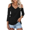 thumbnail image 2 of LEBONYARD Womens Shirts Long Sleeve,Long Sleeve Shirts for Women,Fall Womens Tops,Women Solid 3/4 Sleeve V-Neck Pullover Strapless Tops Shirts Blouse Black S, 2 of 7