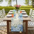thumbnail image 4 of Flowers Leaves 90 Inch Table Runner, Farmhouse Floral Blue Green Beige Farmhouse Dresser Scarf Cotton & Linen Tablerunner for Dining/Kitchen Island/Holiday Party Décor 13" x 90", 4 of 9