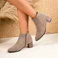 thumbnail image 3 of Womens Ankle Boots Casual Fall Winter Dress Suede Pointed Toe Block Heel Zip up Short Chelsea Booties, 3 of 6