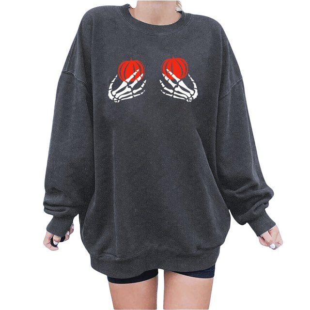 Blusa de manga larga suelta con estampado de moda para mujer, blusas informales con cuello redondo, sudaderas con capucha Pompotops FGAJ4400