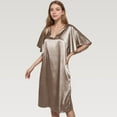 thumbnail image 5 of Women's Satin Midi Dress with V-Neckline and Flutter Sleeves for a Relaxed Elegant Fit - Large, Khaki, 5 of 7