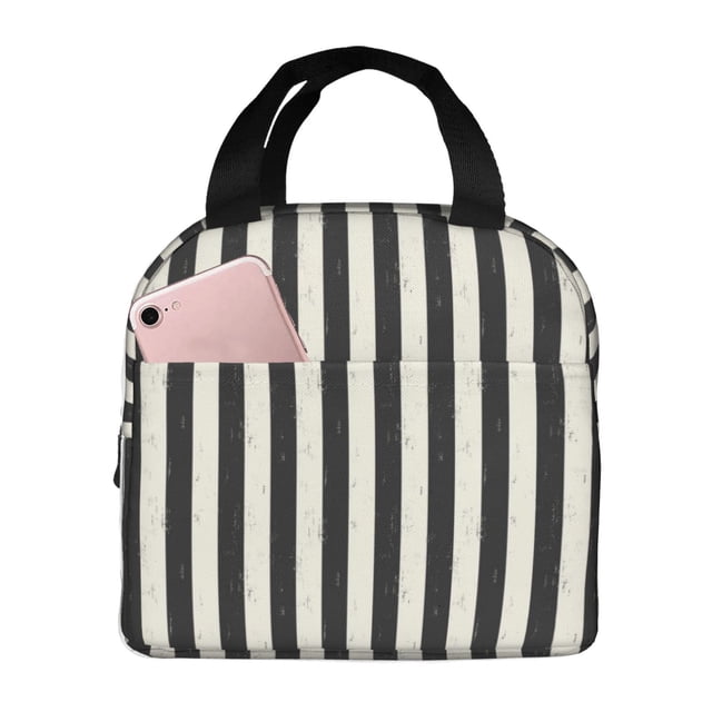 Easygdp Black And White Thick Stripes Bolsa Térmica Premium - Tela Oxford Impermeable, Gran Capacidad, Bolsillo Frontal, Unisex para Trabajo, Escuela, Actividades al Aire Libre y Picnics