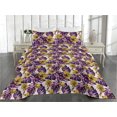 thumbnail image 2 of Ambesonne Tropical Quilted Bedspread Set 3 Pcs, Monstera Leaves Hibiscus, Twin, Purple Dark Yellow, 2 of 4