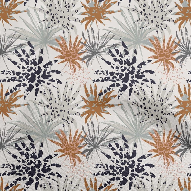 oneOone Polyester Spandex White Fabric Tropical Leaf With Texture Craft Projects Decor Fabric Printed By The Yard 56 Inch Wide