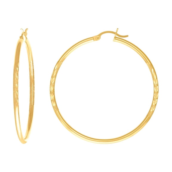10k Yellow Gold Womens Sparkle-Cut 40 mm X 2 Mm Round Tube Hoop Earrings Hoop Earring for Women