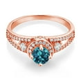 thumbnail image 2 of Gem Stone King 18K Rose Gold Plated Silver London Blue Topaz Engagement Ring for Women (1.64 Cttw, Round 5MM, Gemstone November Birthstone, Size 6), 2 of 4