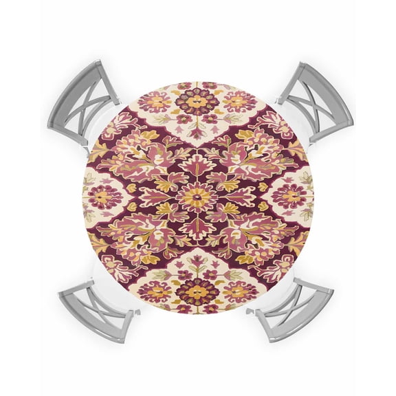 nqOlkjepod Red Boho Round Tablecloth, Fitted Table Cover with Elastic for 55"-60" Round Tables, Country Vintage Aesthetic Ethnic Aesthetics Table Cloth Outdoor Dinning Party Waterproof Tablecloths