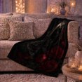 thumbnail image 6 of Black Cat Gothic Rose Portrait with Lunar Halo, Pearl Chain and Deep Red Florals, Cozy Flannel Blanket, Home Decor for Cat Lovers, Bedroom and Living Room, Halloween Gift, Dark Romantic Art, 6 of 9