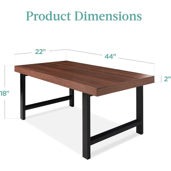 Favory 44in Modern Coffee Table Butcher Block Top Large Accent Table, Rectangular Wood Industrial Rustic Coffee Table for Living Room w/ 2in Metal Legs, 3in Tabletop - Brown