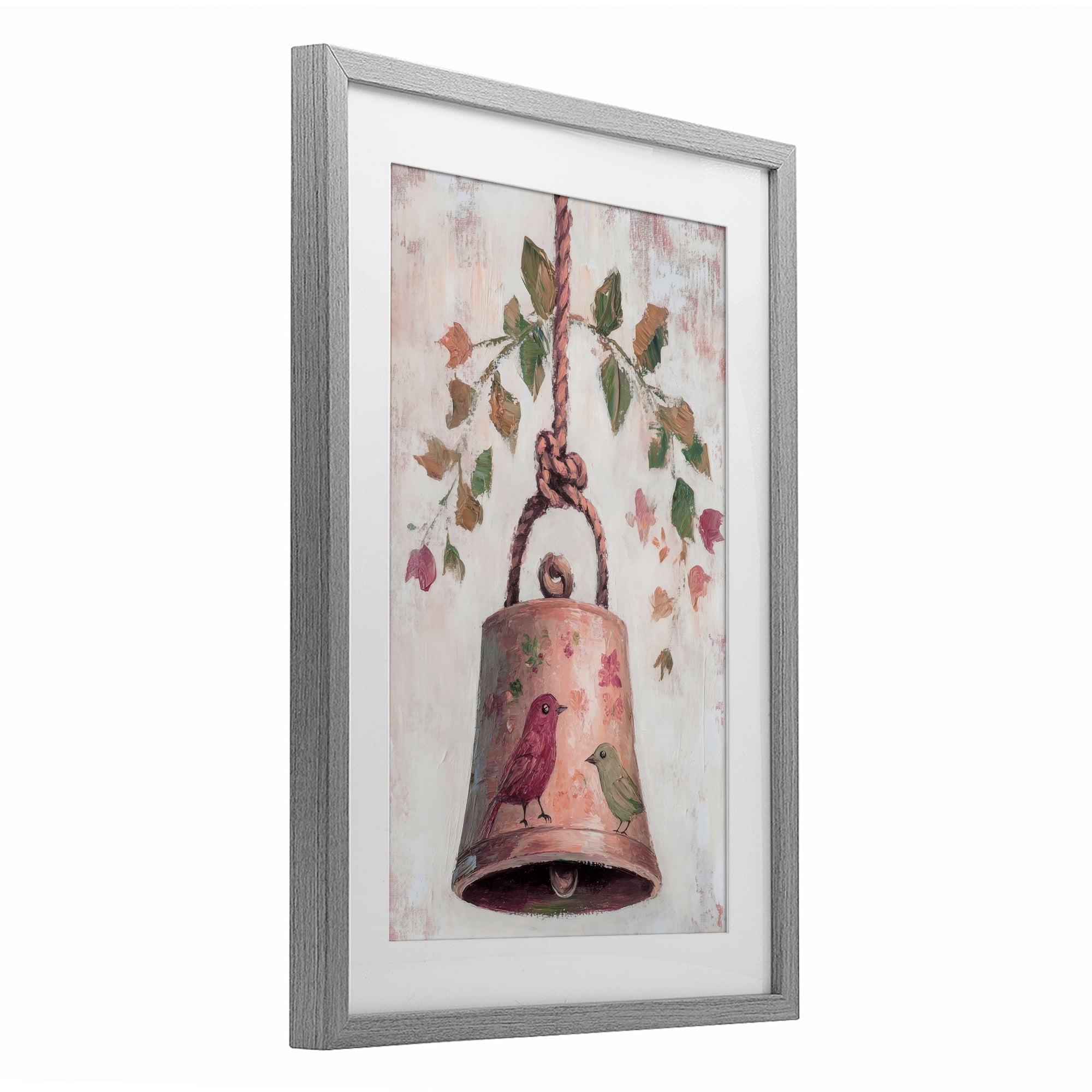 Vintage Christmas Bell Gray Framed Print Under Glass, design by Petal Prints Design
