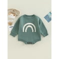 thumbnail image 2 of Qiylii Toddler Baby Knit Sweater Rompers for Newborn Girl Boy, Rainbow Pattern Loose Round Neck Long Sleeve Jumpsuit,0-24M, 2 of 9