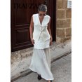thumbnail image 4 of HH TRAF 2024 Conjunto de mujer con escote en V, sin mangas, chaleco de punto de un solo pecho + falda con cremallera lateral de cintura alta, traje de otoño para mujer de moda, 4 of 5