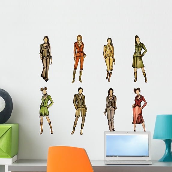 8 Different Fashion Models Wall Decal by Wallmonkeys Peel and Stick Graphic (24 in W x 22 in H) WM93907