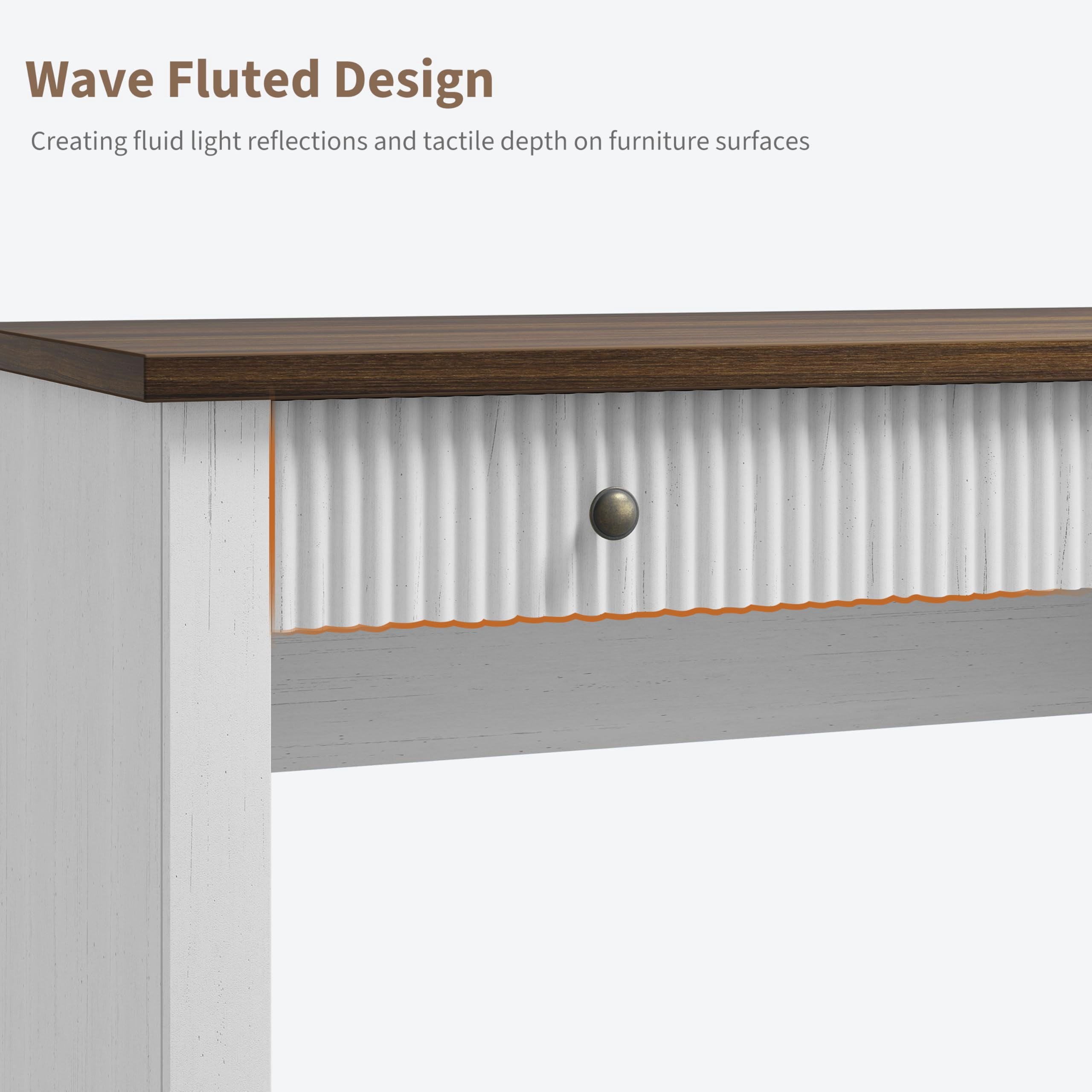Computer Desk 54 Inch – Home Office Desk with File Drawers, Storage Cabinet & Charging Station, Modern Fluted Executive Writing Table for Small Spaces