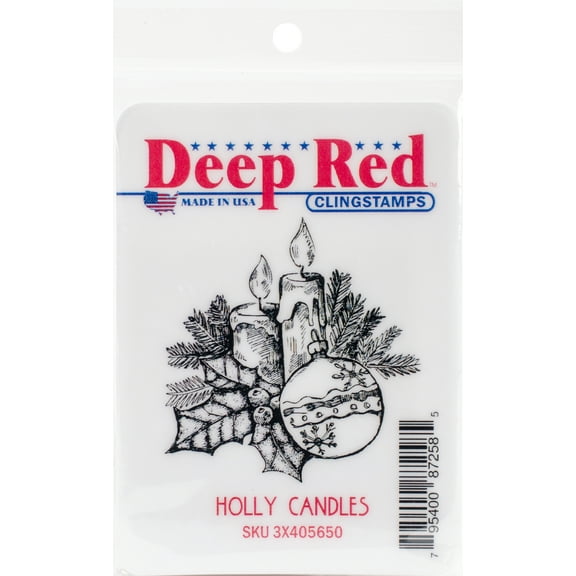 Deep Red Cling Stamp 3"X4"-Holly Candles