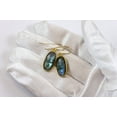 thumbnail image 5 of 14k Yellow Gold Labradorite Earrings Faceted Elongated Oval Drops Goldtone Bezel Setting Blue Flash Designed for Adult Women, 5 of 5