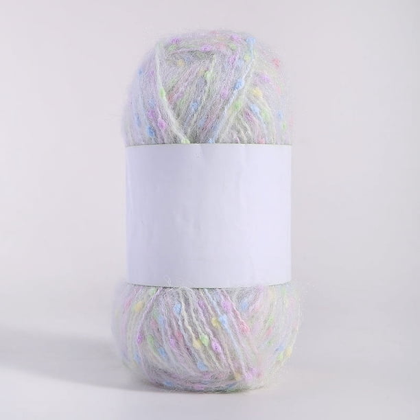 Nvzi Hilo de mohair de 100 g con puntos de colores, hilo suave para tejer a mano, crochet, para bufandas, chales y manualidades, color blanco E