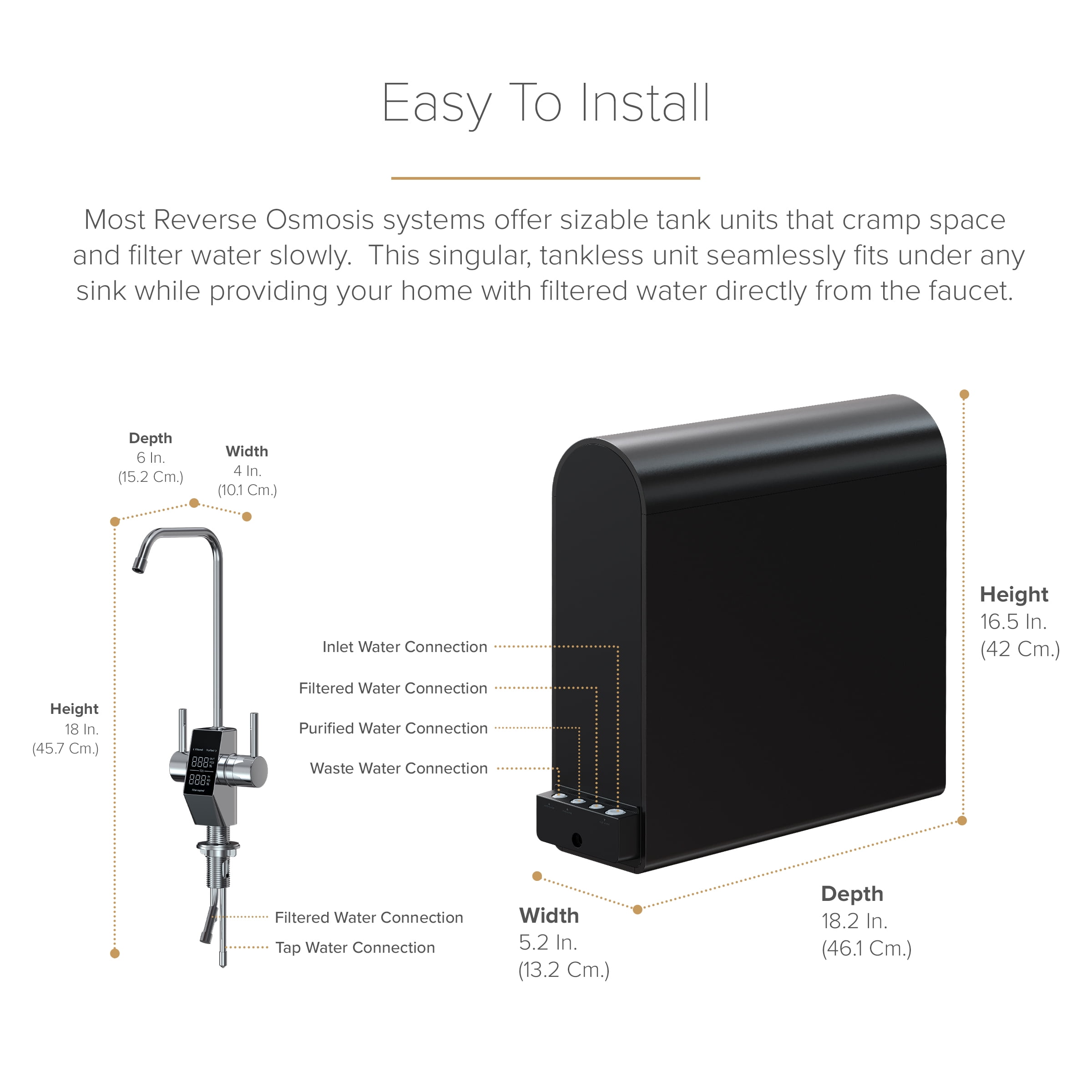 Brio G10-U Reverse Osmosis Water Filtration System with Smart Faucet, 500 GPD, 2:1 Pure to Drain, 4-in-2 Filtration