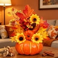 thumbnail image 6 of Artificial Sunflower and Pumpkin Table Decor, Realistic Faux Floral Pumpkin Ornament, Fall Desktop Centerpiece, Seasonal Autumn Home Dining Table Mantel Decoration, A, 6 of 7