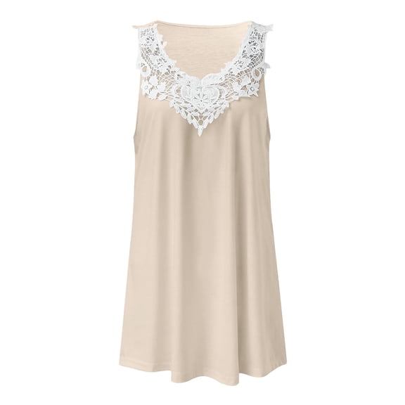 Women's Tops Tees Blouses Lace Neckline Loose Summer Sleeveless Basic Shirts Tank Tops for Women