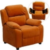 Flash Furniture Deluxe Heavily Padded Contemporary Orange Microfiber Kids Recliner with Storage Arms