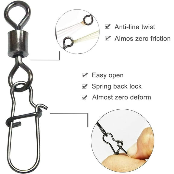 210PCS Fishing Swivels, Rolling Barrel Fishing Swivel Snaps, High Strength Copper and Stainless Steel Fishing Line Connector Fishing Tackle Kit for Saltwater Freshwater