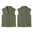 thumbnail image 7 of Olyvenn 2026 Summer Fashion Women's Collared Sleeveless Button Down Solid Color Linen Blouse Casual Loose Fit Tops Green XXXL, 7 of 7