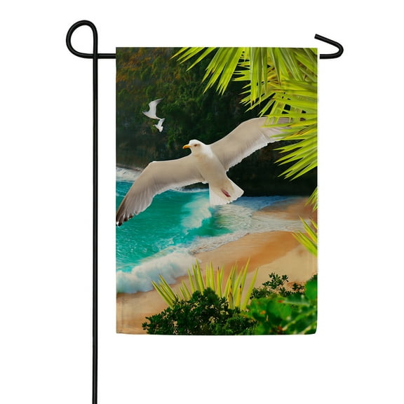 America Forever Soaring Seagull Summer Garden Flag 12.5 x 18 inches Tropical Beach Palm Leaves Coastal Bird Double Sided Seasonal Yard Outdoor Decorative Nautical Garden Flag