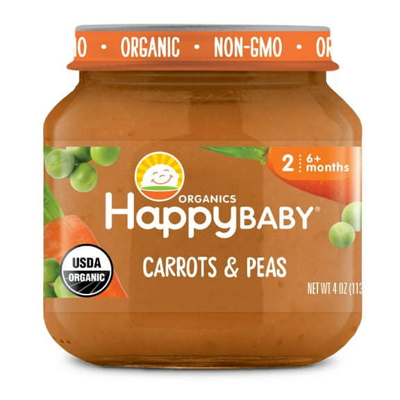 Happy Baby Organics Clearly Crafted Stage 2 Carrots & Peas 4 oz Jar UNIT