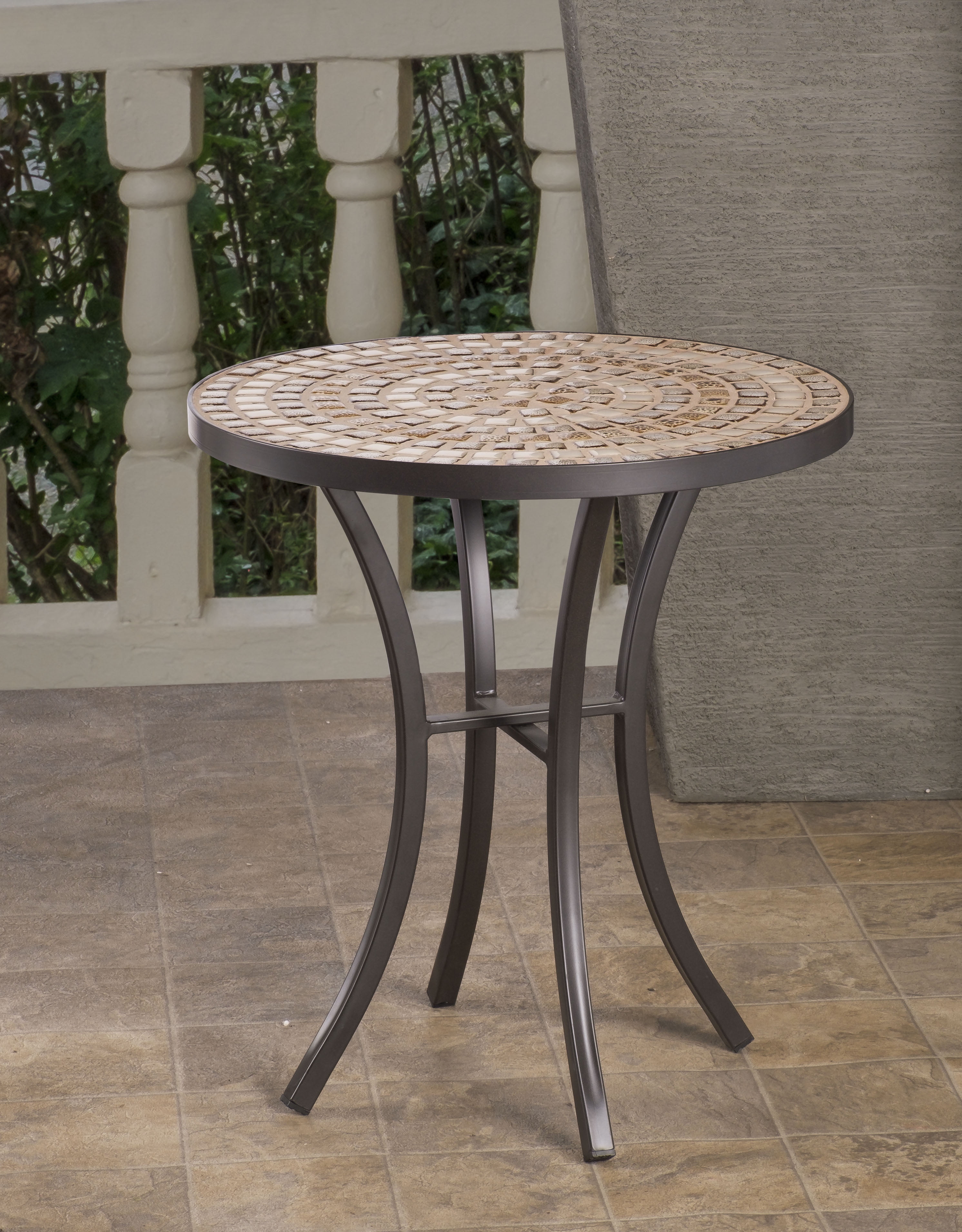 Round Ceramic Mosaic Outdoor Side Table, Mosaic Tiles Round Outdoor Coffee Table