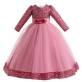 thumbnail image 3 of YOUYEDIAN Princess Lace Long Sleeve Lilac Irregular Girls Pageant Dresses Kids Prom Puffy Tulle Ball Gown Girl Dress For Party Watermelon Red 8-9 Years, 3 of 6