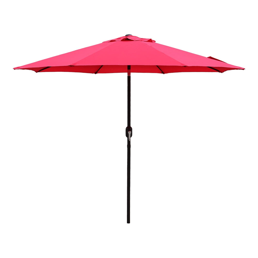 Kool Outdoor 9ft Patio Umbrella with Crank Handle and Push Button Tilt, Outdoor Market Umbrella with 8 Ribs - Red