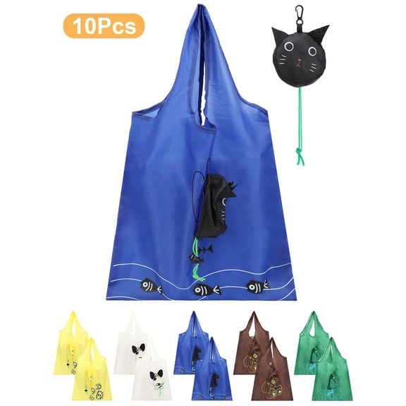 EEEkit 10pcs Foldable Reusable Grocery Bags, Collapsible Bulk Shopping Bags in Pocket for Women Men