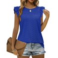thumbnail image 1 of Blusa de manga corta con ojales, blusa informal de verano con cuello redondo y mangas cortas, blusa fruncida con mangas cortas, funcionamiento suave, 1 of 2