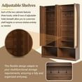 thumbnail image 6 of 4-In-1 Hall Tree with Bench and Shoe Storage, Farmhouse Coat Rack with 4 Rattan Doors, 6 Hooks & Adjustable Shelves, for Living Room, Entryway, Walnut, 6 of 12