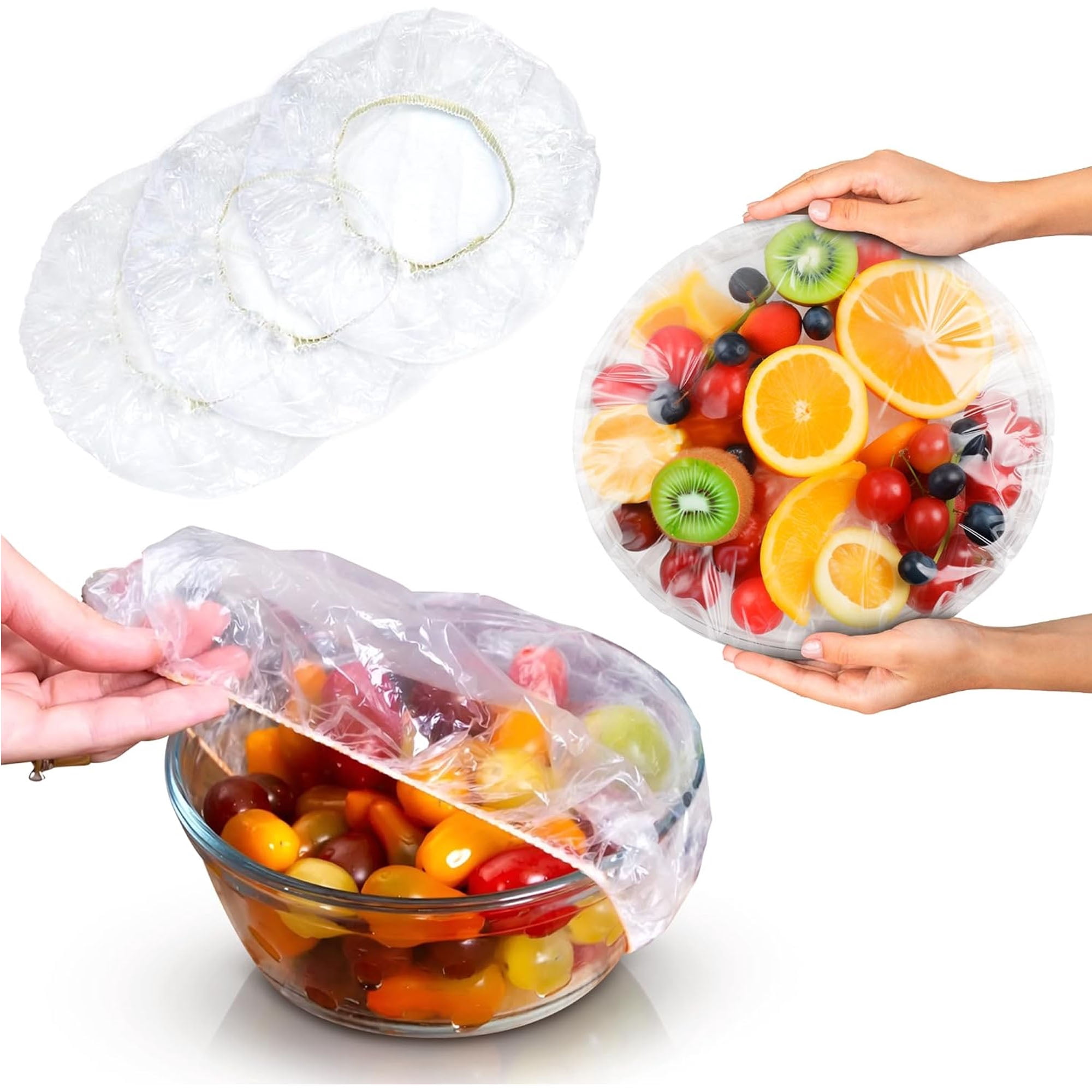 Elastic Plastic Bowl Covers, 12 Inch. Pack of 500 Clear Plastic Disposable Bowl Covers 30 Micron Thick. Durable Adjustable Plastic Food Covers with Elastic Edge. Stretchable Bowl Covers Small