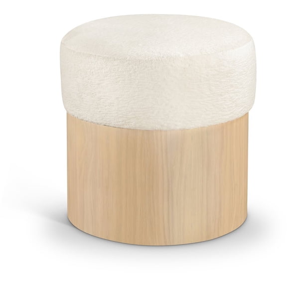 Meridian Furniture Nimes Cream Velour Fur Fabric Ottoman/Stool